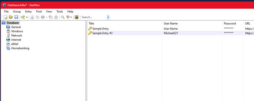 Ansicht neue Datenbank in KeePass