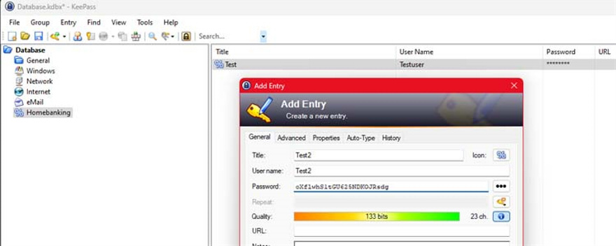 Neuer Eintrag in KeePass