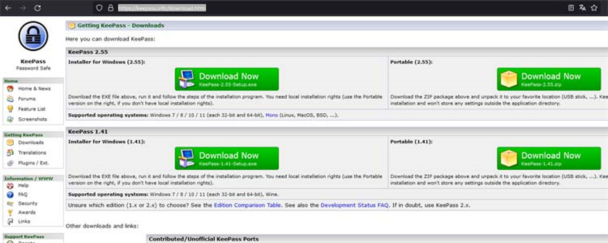 KeePass Download Seite