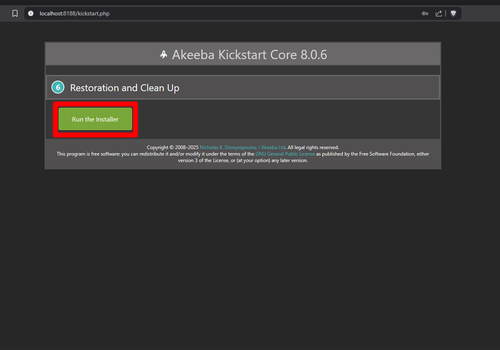 Akeeba Backup Installer starten
