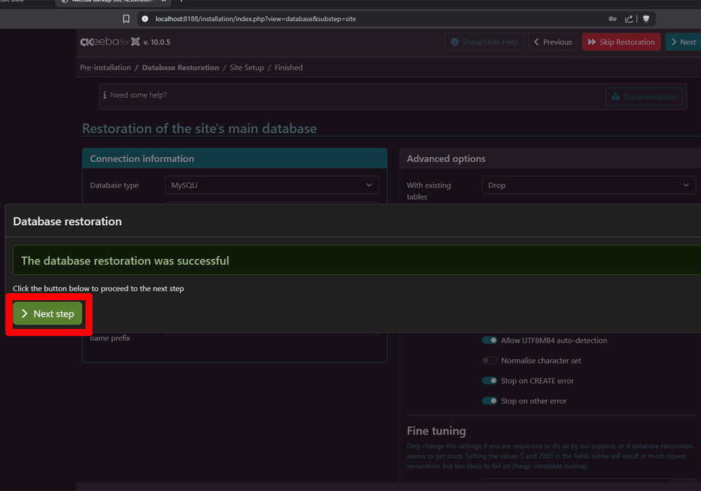 Akeeba Backup  nach DB-Wiederherstellung