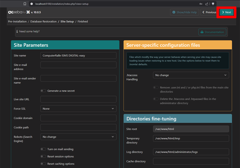 Akeeba Backup Site Parameters