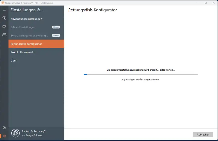 Wiederherstellungsumgebung wird nun erstellt