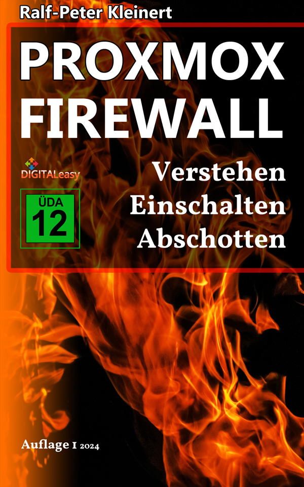 Klickbares Buchcover mit Link zum Amazon E-Book Proxmox Firewall